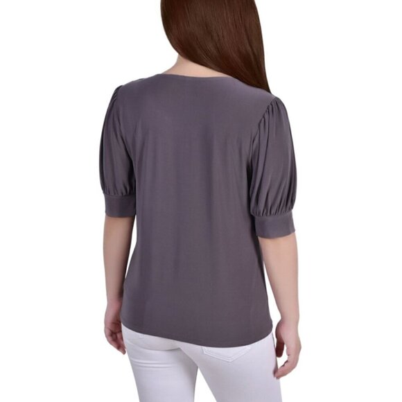 NY COLLECTION Petite Short Sleeve Balloon Sleeve Charcoal Grey Top NWT - Picture 2 of 5